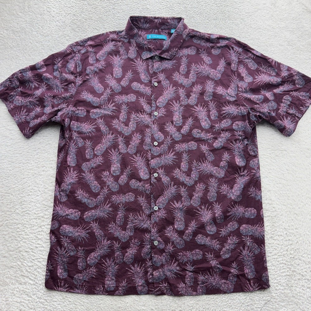 Tori Richard Men XL Purple Pineapple Print Cotton Lawn Hawaiian Shirt 1956 M0015